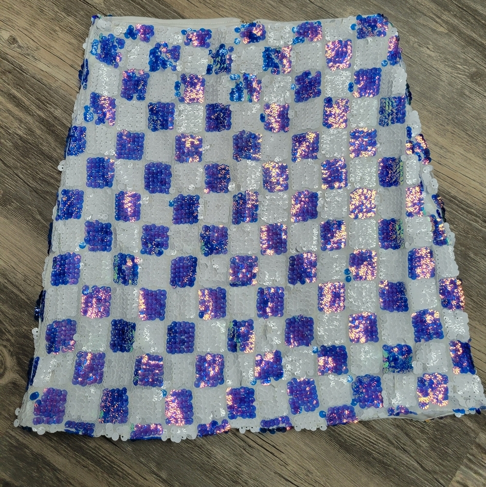 White & Blue Sequin Forever 21 Skirt
